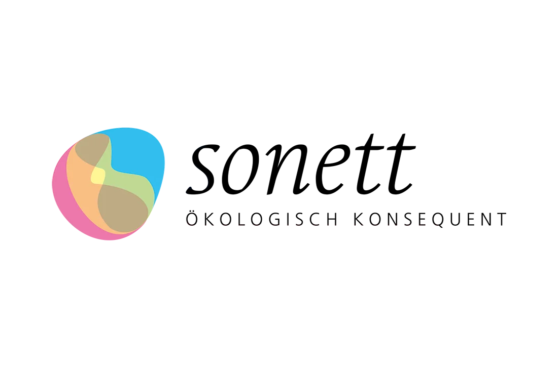 Logo von Sonett mit Claim Ökologisch konsequent  auf weißem Grund