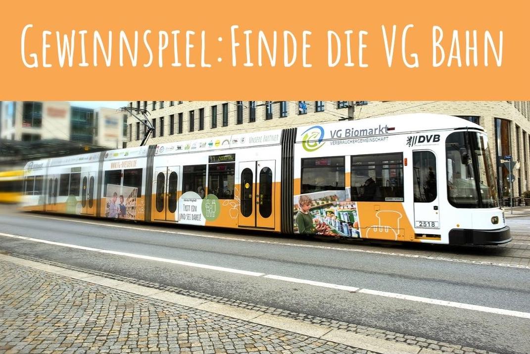Die VG Bahn unter orangenem Banner mit Text "Gewinnspiel: Finde die VG Bahn"