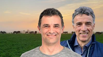 Brüder Döbelt - die Gründer des Landgut Nemt, im Hintergrund Kühe auf einer Weide